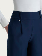 Pantalón ancho con bolsillos y pinzas en azul «Compact» para mujer - Ragno