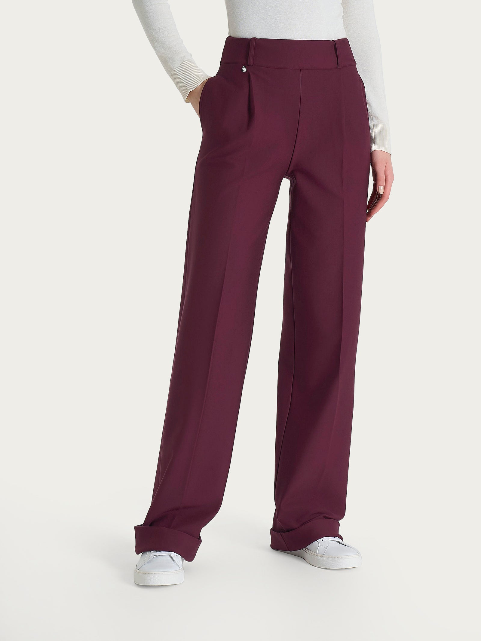 Pantalone ampio con tasche e pinces in Compact  Viola Donna - Ragno