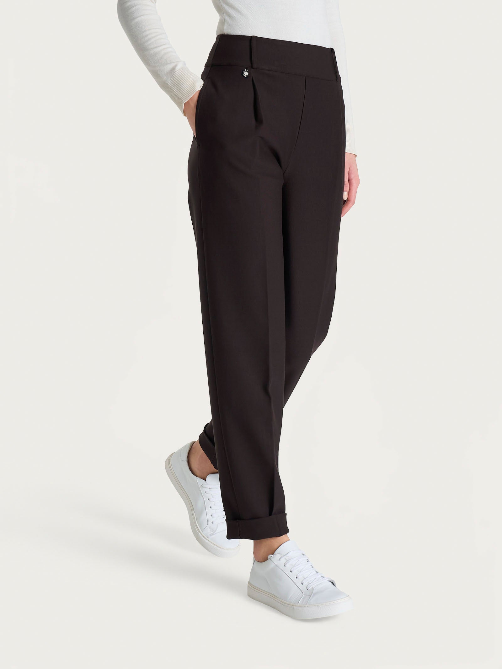 Pantalone a carota con tasche e pinces in Compact Marroni Donna - Ragno