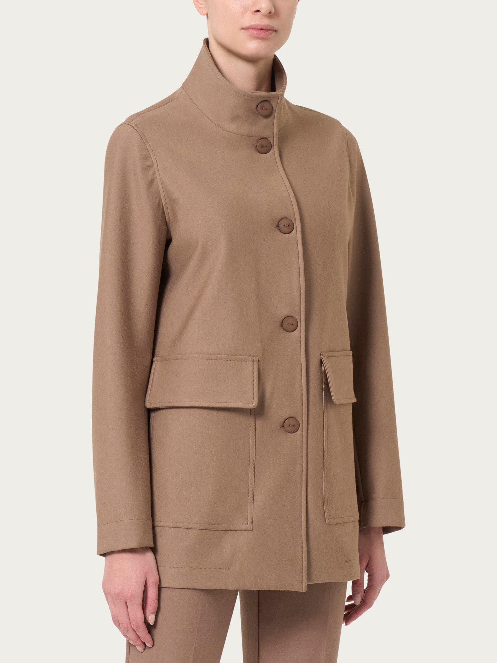 Wool Maglioni Bark Cappotto Corto Con Bottoni In Compact Pine Bark