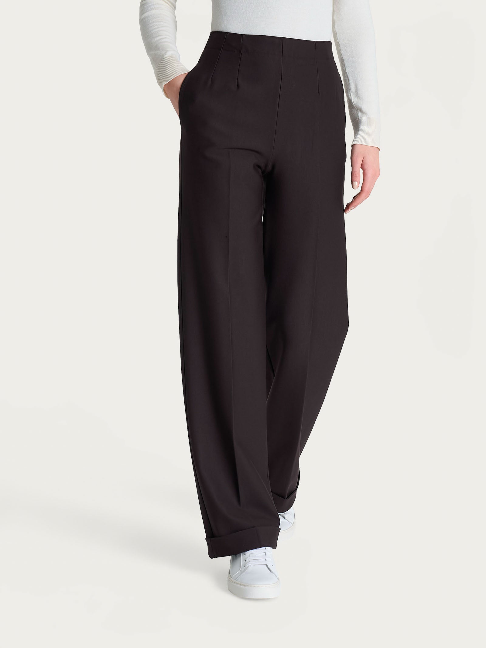 Pantalone ampio con tasche in Compact Marroni Donna - Ragno