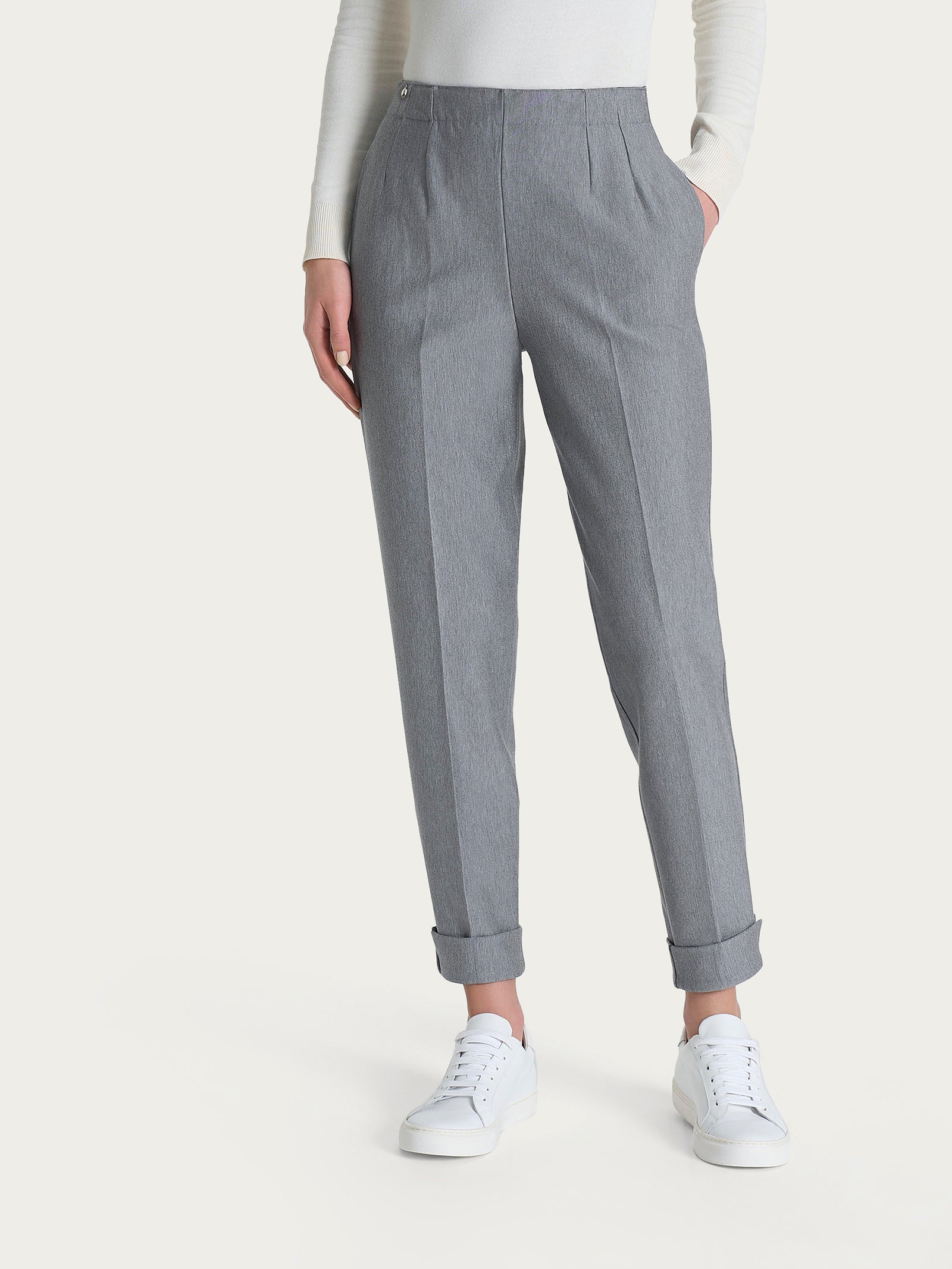 Pantalone a carota con tasche in tessuto Compact Neri Donna - Ragno