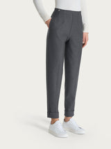 Pantalone a carota con tasche in tessuto Compact Neri Donna - Ragno