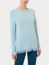 Maglia girocollo con frange in misto angora Azzurri Donna - Ragno