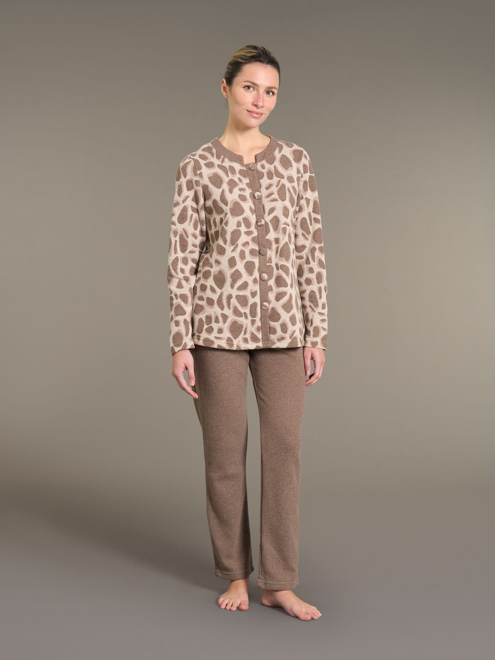 Pigiama aperto con fantasia animalier in cotton eco pile Fant