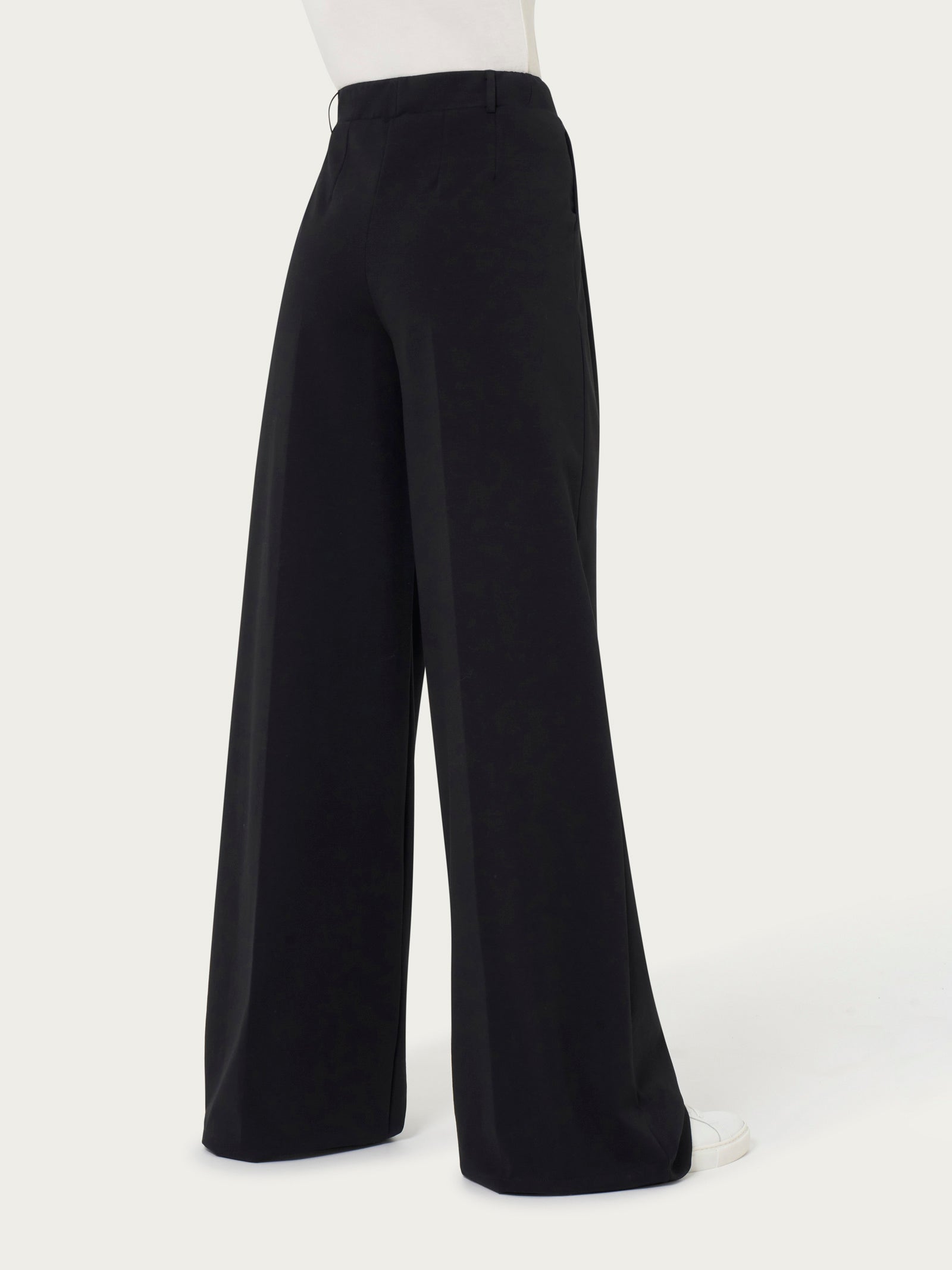 Pantalone lungo a palazzo con tasche e pinces in Compact Light Neri Donna - Ragno