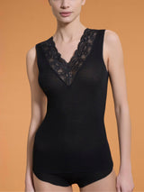Lana Seta - Top con scollo a V in costina di lana e seta - - Ragno