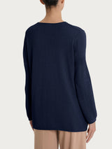 Maglia a manica lunga con punto rete in puro cotone Blu Donna - Ragno