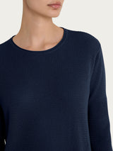 Maglia a manica lunga con punto rete in puro cotone Blu Donna - Ragno