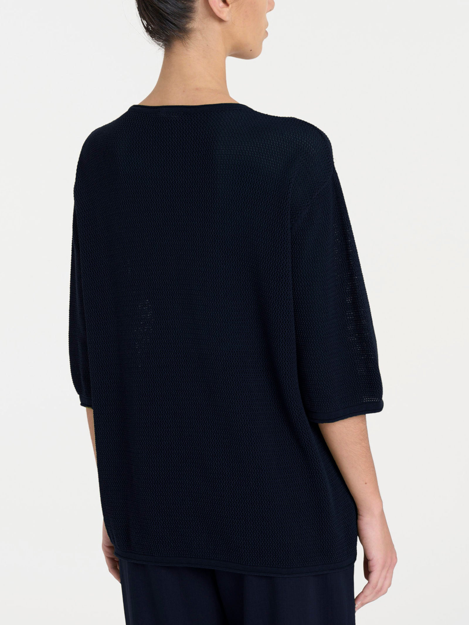 Maglia girocollo con punto rete in puro cotone Blu Donna - Ragno