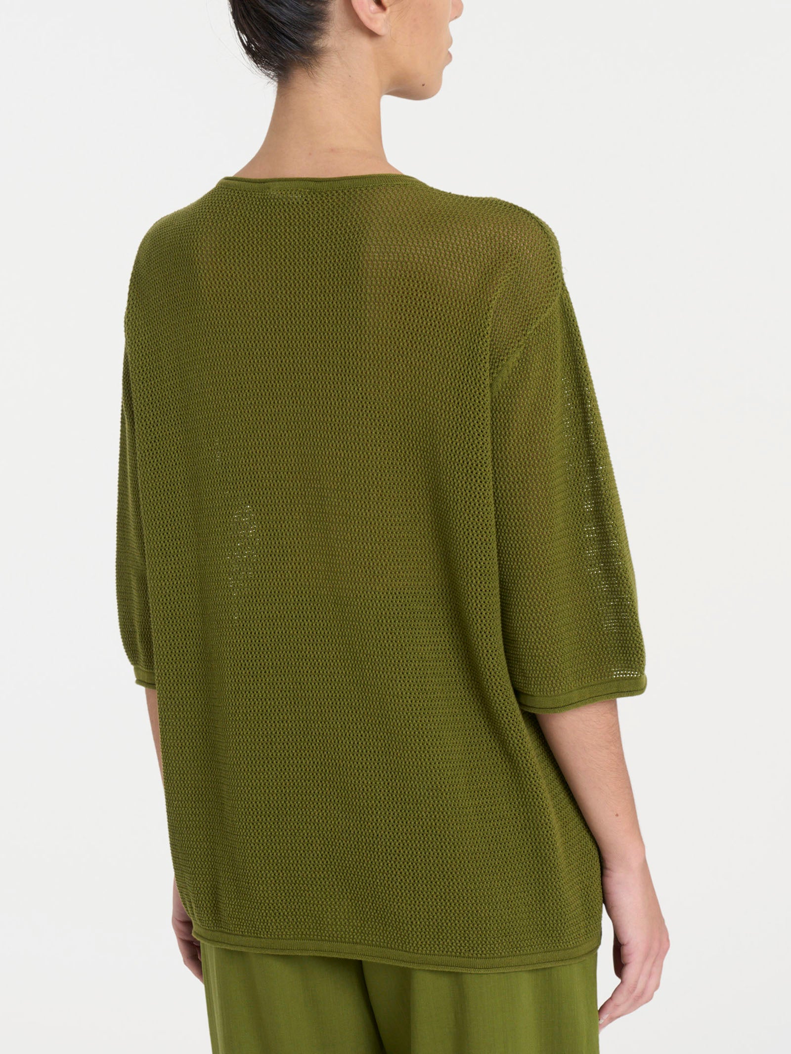 Maglia girocollo con punto rete in puro cotone Verdi Donna - Ragno