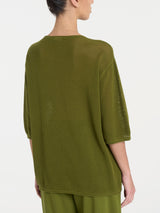 Maglia girocollo con punto rete in puro cotone Verdi Donna - Ragno