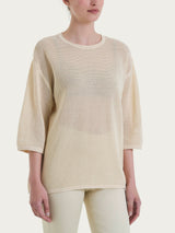 Maglia girocollo con punto rete in puro cotone Marroni Donna - Ragno