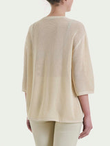 Maglia girocollo con punto rete in puro cotone Marroni Donna - Ragno