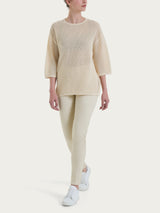 Maglia girocollo con punto rete in puro cotone Marroni Donna - Ragno