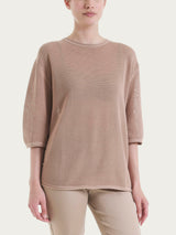 Maglia girocollo con punto rete in puro cotone Marroni Donna - Ragno