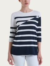 Maglia girocollo a righe con manica 3/4 in Summertime Bianchi Donna - Ragno