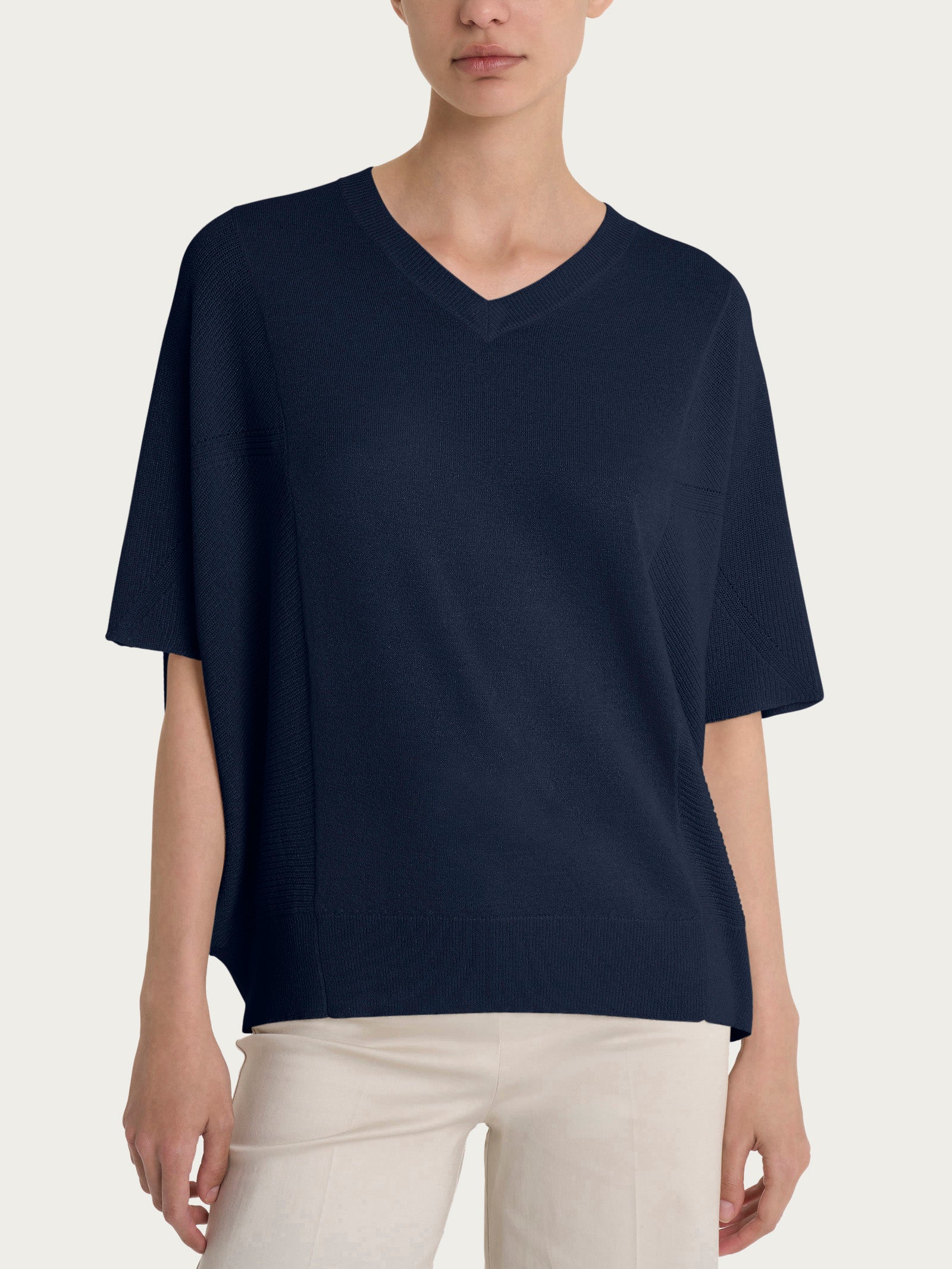 Maglia con scollo a V in Crêpe Lurex Blu Donna - Ragno