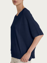 Maglia con scollo a V in Crêpe Lurex Blu Donna - Ragno