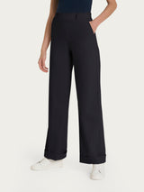 Pantalone ampio con tasche e risvolto in Super Fresh Neri Donna - Ragno