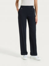 Pantalone ampio con tasche e risvolto in Super Fresh Neri Donna - Ragno