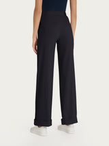 Pantalone ampio con tasche e risvolto in Super Fresh Neri Donna - Ragno