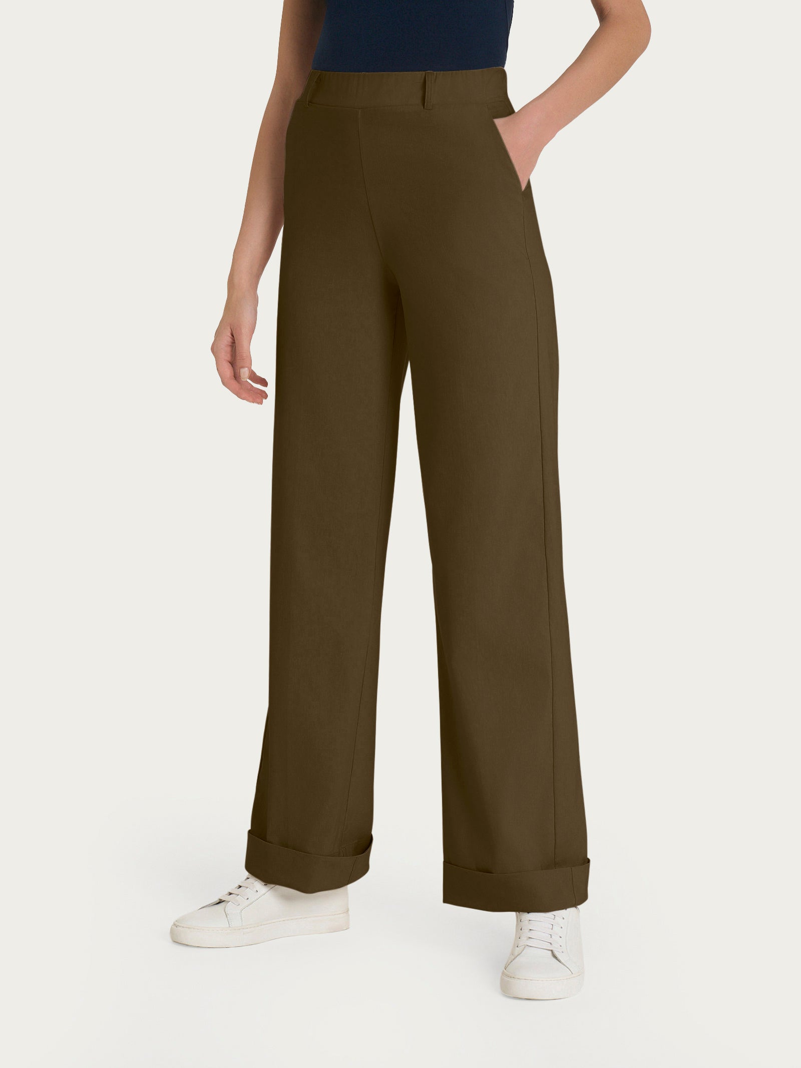 Pantalone ampio con tasche e risvolto in Super Fresh Verdi Donna - Ragno