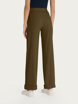 Pantalone ampio con tasche e risvolto in Super Fresh Verdi Donna - Ragno