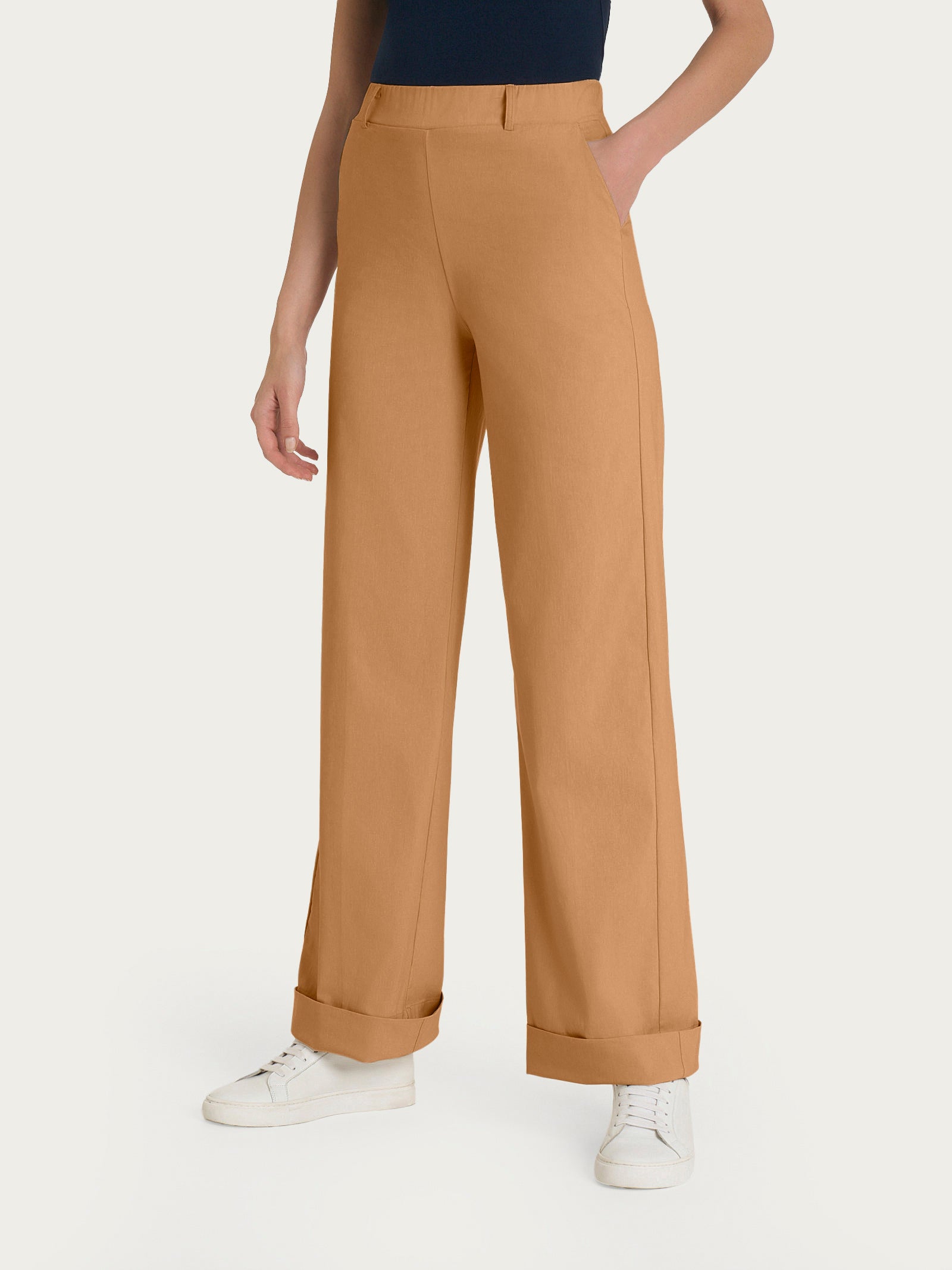 Pantalone ampio con tasche e risvolto in Super Fresh Marroni Donna - Ragno
