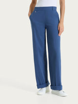 Pantalone ampio con tasche e risvolto in Super Fresh Blu Donna - Ragno
