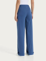 Pantalone ampio con tasche e risvolto in Super Fresh Blu Donna - Ragno