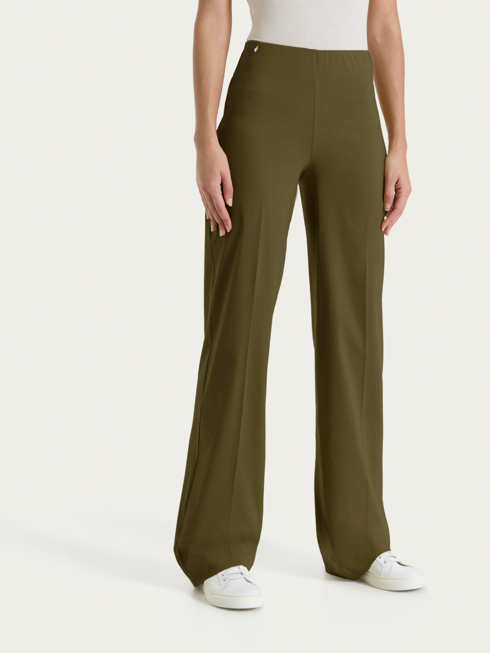 olive green dress pants womens FARES Pressed Crease Wide Leg Pants Olive Green main image 1