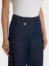 Jeans ampio alla caviglia con strass in Light Denim Viola Donna - Ragno