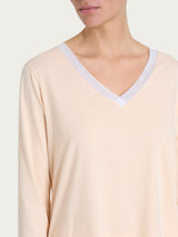 Pigiama lungo tinta unita con scollo a V in Jersey di cotone Arancioni Donna - Ragno