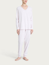 Pijama largo liso con cuello en V, de jersey de algodón, color morado, para mujer - Ragno
