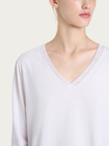 Pijama largo liso con cuello en V, de jersey de algodón, color morado, para mujer - Ragno