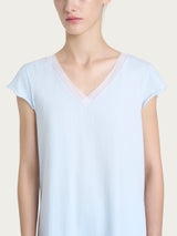 Pijama corto liso con cuello en V, de jersey de algodón, de Azules para mujer - Ragno