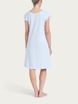 Camicia da notte tinta unita con scollo a V in Jersey di Cotone Azzurri Donna - Ragno