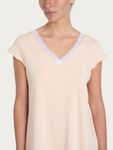 Camicia da notte tinta unita corta con scollo a V in Jersey di Cotone Arancioni Donna - Ragno