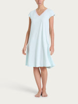 Camicia da notte tinta unita con scollo a V in Jersey di Cotone Azzurri Donna - Ragno