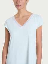 Camicia da notte tinta unita con scollo a V in Jersey di Cotone Azzurri Donna - Ragno