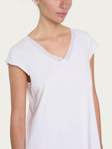 Camicia da notte tinta unita con scollo a V in Jersey di Cotone Viola Donna - Ragno