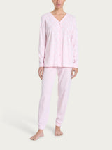 Pigiama aperto con scollo a V e soffioni in Jersey di Cotone Rosa Donna - Ragno