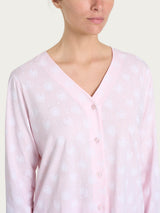 Pigiama aperto con scollo a V e soffioni in Jersey di Cotone Rosa Donna - Ragno