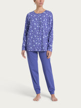 Pigiama aperto con arricciatura in Jersey di Cotone 40-52 Blu Donna - Ragno