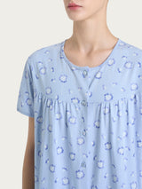 Camicia da notte aperta con arricciatura in Jersey di cotone 54-60 Azzurri Donna - Ragno