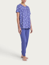 Pigiama a serafino con arricciatura in Jersey di cotone 40-52 Blu Donna - Ragno