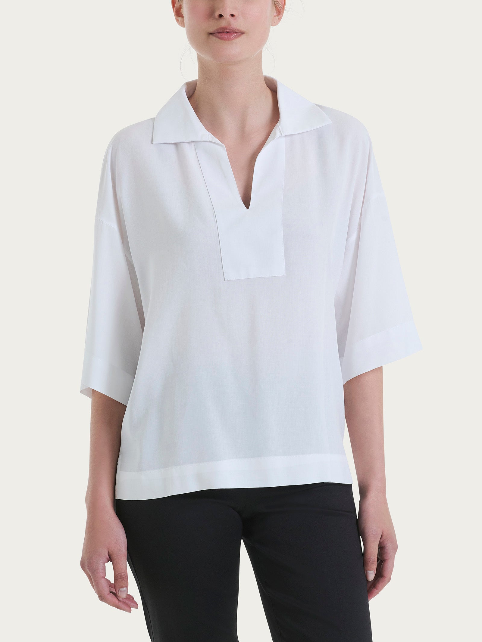 Blusa con colletto polo in EcoSeta Bianchi Donna - Ragno