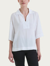 Blusa con colletto polo in Voile di Viscosa Satin Bianchi Donna - Ragno