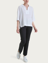 Blusa con colletto polo in Voile di Viscosa Satin Bianchi Donna - Ragno